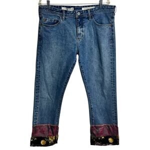 Pilcro Anthropologie Slim Boyfriend Boho Patchwork Scarf Hem Cropped Jeans 31